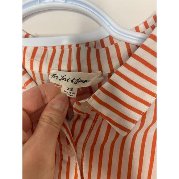 For Love & Lemons Orange Striped Cinched Back Button Up Tunic Mini Dress - Picture 2 of 4